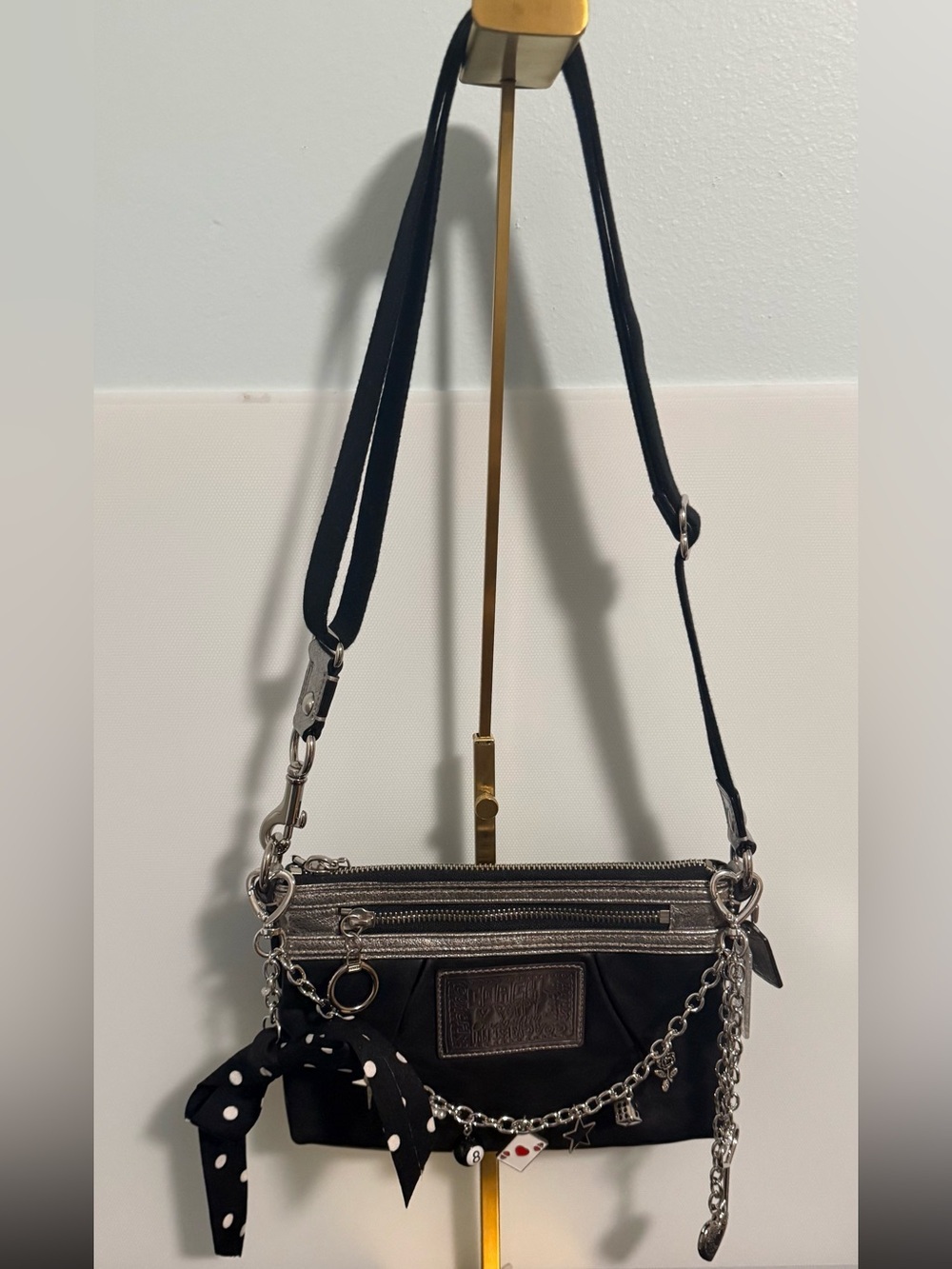 Coach Poppy Y2K Black leather with Metallic Silver Crossbody! MINT